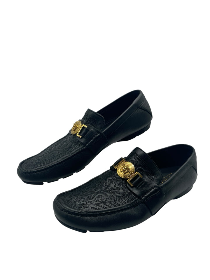 Versace Medusa Medallion Embroidered Loafers, male, black, 42