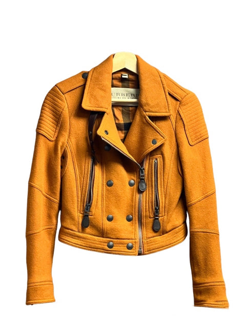Burberry Brit Burnt Orange Amber wool cropped biker jacket Women's