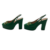 Gucci Green Nappa Charlotte Platform Pumps Size 38.5 = 8.5