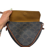 Celine Brown Coated Canvas Triangle Triomphe Mini Crossbody Purse