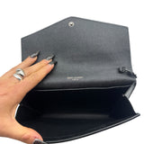 Saint Lauren So Black Grain de Poudre Uptown Chain Wallet