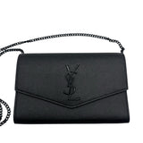 Saint Lauren So Black Grain de Poudre Uptown Chain Wallet