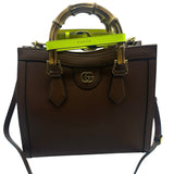 Gucci Brown Leather Diana Small Tote Purse Bamboo