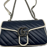 Gucci Navy Leather Vintage Effect Double Marmont Purse