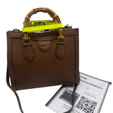 Gucci Brown Leather Diana Small Tote Purse Bamboo