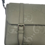 Gucci Olive Leather Jumbo GG Messenger Unisex Purse