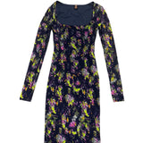 Jean Paul Gaultier Soleil Mesh Printed Long Sleeve Midi Dress Size XS