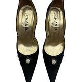 Chanel Black Vintage Pointed Toe Canvas Size 38 ~ US 8 Women's Shoes