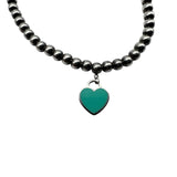 Tiffany & Co. 925 Sterling Silver Blue Enamel Heart Charm Beaded Bracelet