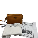 Prada Camel Double Zip Vitello Daino Leather Camera Bag Purse