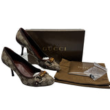 Gucci GG Canvas Bamboo Horsebit Pumps Women's Size 7