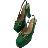 Gucci Green Nappa Charlotte Platform Pumps Size 38.5 = 8.5