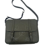 Gucci Olive Leather Jumbo GG Messenger Unisex Purse