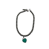 Tiffany & Co. 925 Sterling Silver Blue Enamel Heart Charm Beaded Bracelet
