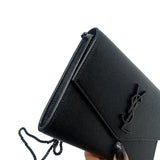 Saint Lauren So Black Grain de Poudre Uptown Chain Wallet