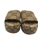 Gucci Tan Marcro GG Canvas Sandal Size 39.5 ~ US 9.5 Women's Shoes