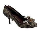 Gucci GG Canvas Bamboo Horsebit Pumps Women's Size 7