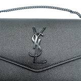 Saint Lauren So Black Grain de Poudre Uptown Chain Wallet