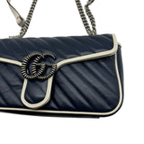 Gucci Navy Leather Vintage Effect Double Marmont Purse