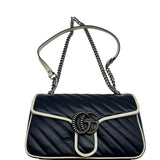 Gucci Navy Leather Vintage Effect Double Marmont Purse