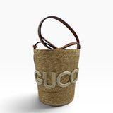 Gucci Logo Raffia Tote Bag