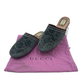 Gucci Velvet GG Monogram Crystal Mules Womens 37 = Us size 7