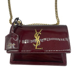 YSL Red Wine Patent Monogram Small Sunset Bag