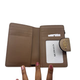 Coach Tan Corner Zip Glazed Leather Wallet