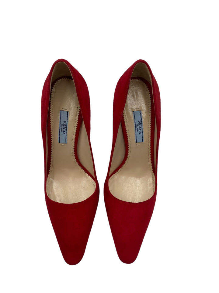 Prada Red Suede Pumps Size 37 ~ US 7 Women's Shoes