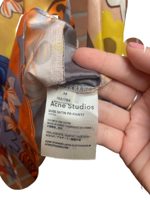 Acne Studios Buse Satin Retro Flower Button Up Size 32 (XXS) Women's Top