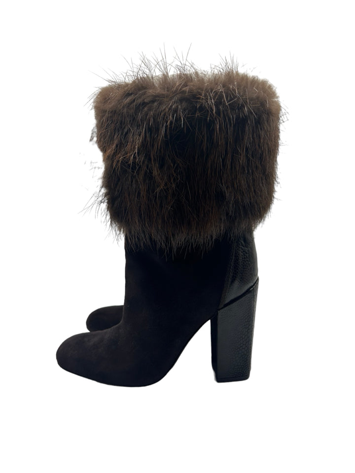 Saint Laurent AurelYa Mink Fur Ostrich Boots Women's Size 37.5 = US 7.5
