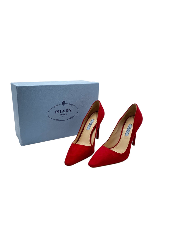 Prada Red Suede Pumps Size 37 ~ US 7 Women's Shoes